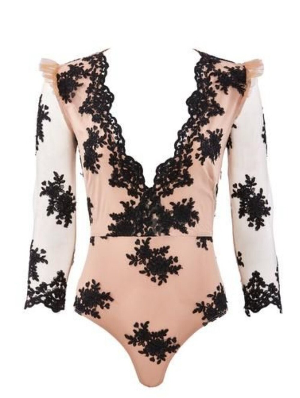 For Love & Lemons Skivvies Lace Bodysuit Nude Black Small